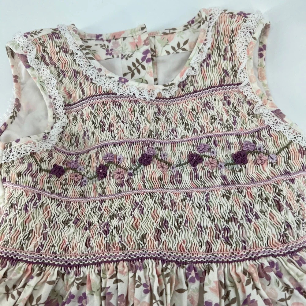 Marks Spencer Kids Girls Floral Smocked Dress Pockets Belt 4-5 Years Embroidered - Picture 4 of 9